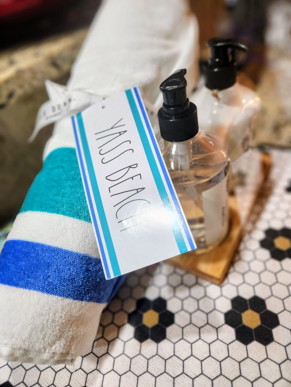 'New' Rae Dunn Beach & House Hand Soap and Lotion Set with Beach Towel - Picture 7 of 7